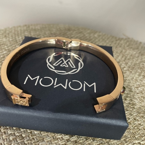 Michael Kors Gold Tone Hinged Bangle Bracelet with Swarovski Crystals - Picture 3 of 5